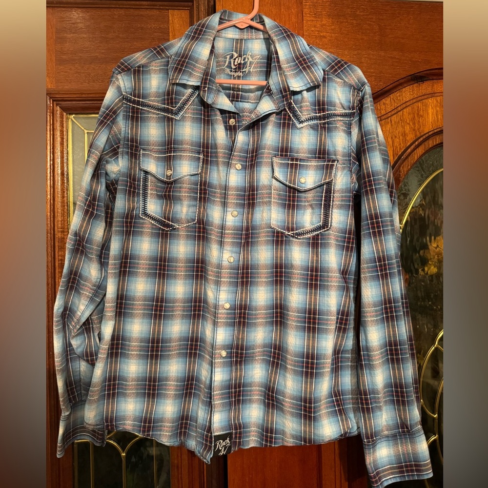 Rock 47 by Wrangler Plaid Pearl Snap Shirt